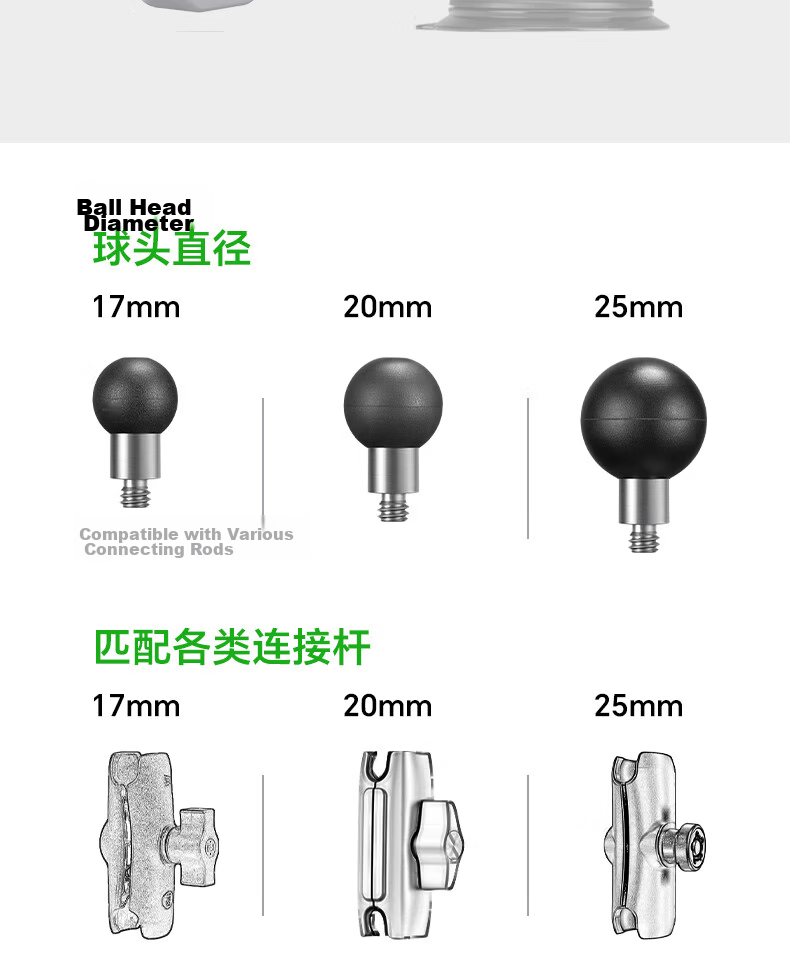FANAUE Motorcycle Phone Holder 1/4 25mm 20mm 17mm Extension Ball Head Sports Camera Adapter Base B-1(20) 7