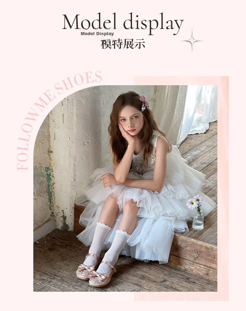 Follow Me Girls' Leather Shoes Spring And Autumn Soft-Soled Princess Shoes Children's Performance Crystal Shoes Formal Dress Flats Dove Pink Size 34 9