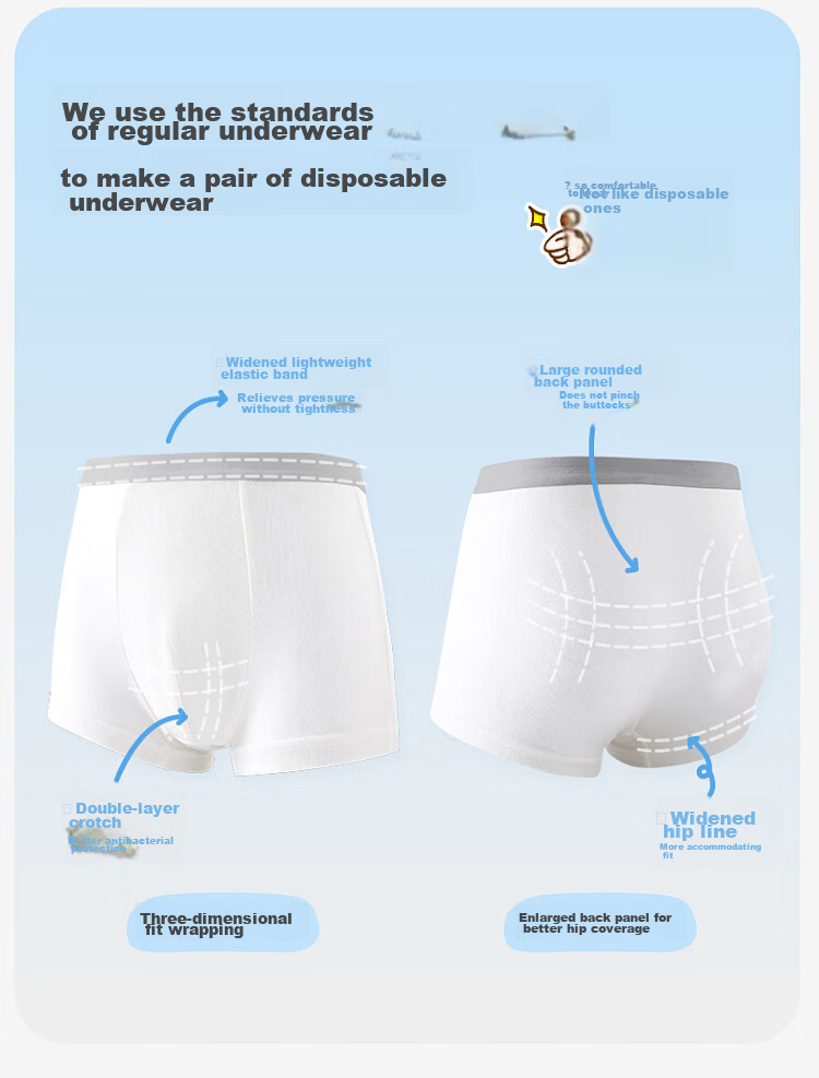 Jiusuibian Kids Disposable Underwear Boys Travel Daily Use One-Time Wear Wash-Free Shorts School Travel 1-Pack Class A Boxer Briefs 8