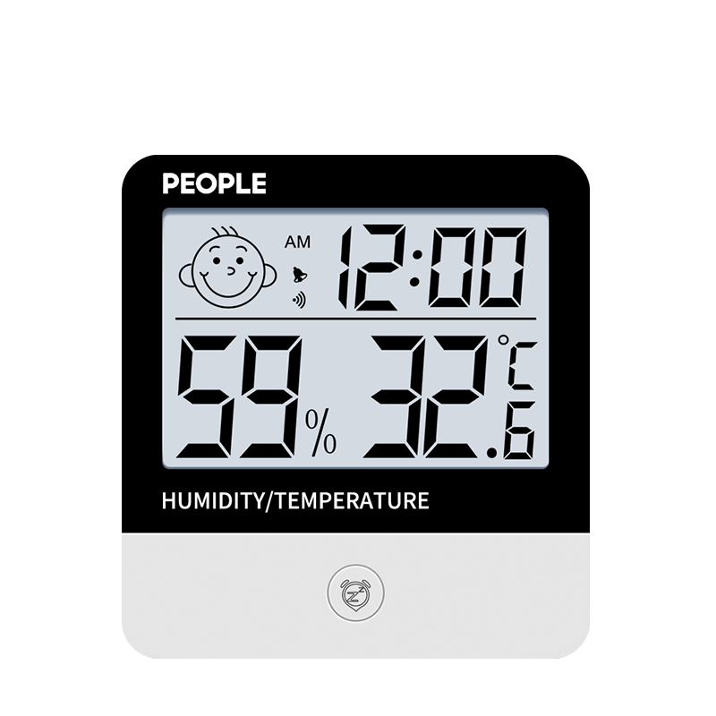 People Home Indoor Thermometer with Smiley Face Baby Room Electronic Digital Temperature and Humidity Meter Black RE-W1003