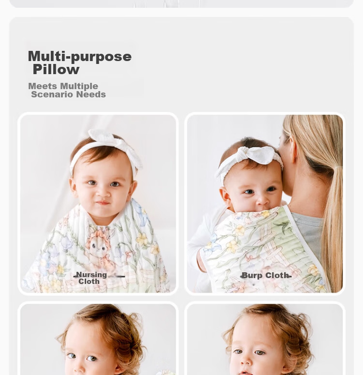 BUBBLE TREE 0-3 Months Baby Pillow Flat Pillow 12-Layer Pure Cotton Gauze Newborn Sweat-Absorbing Breathable Pillow 17