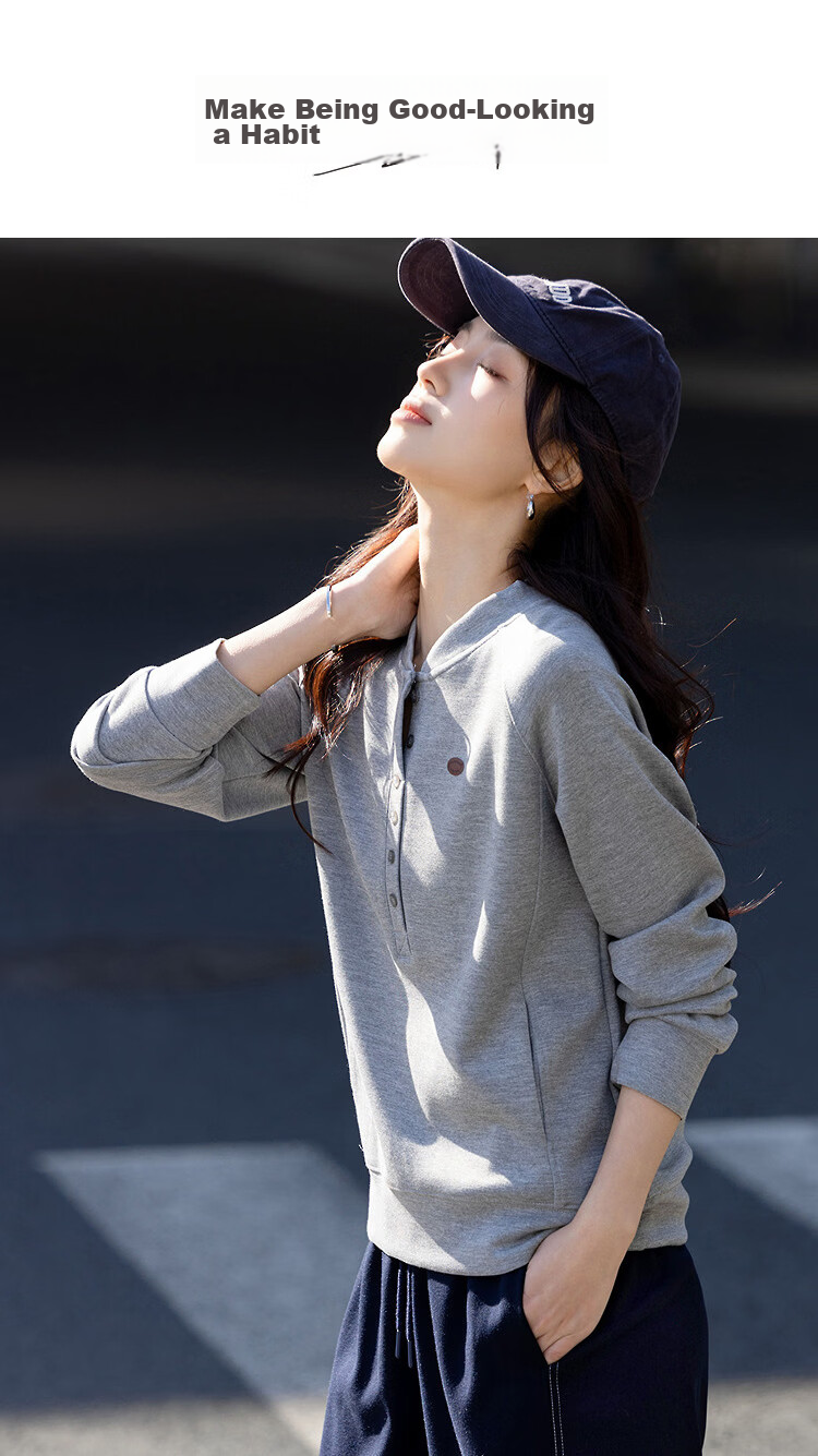 Demana Practicalism Spring Urban Style Henley Collar Small Leather Label Raglan Sleeve Slimming Concealment Jacket for Women High-End Feel 1