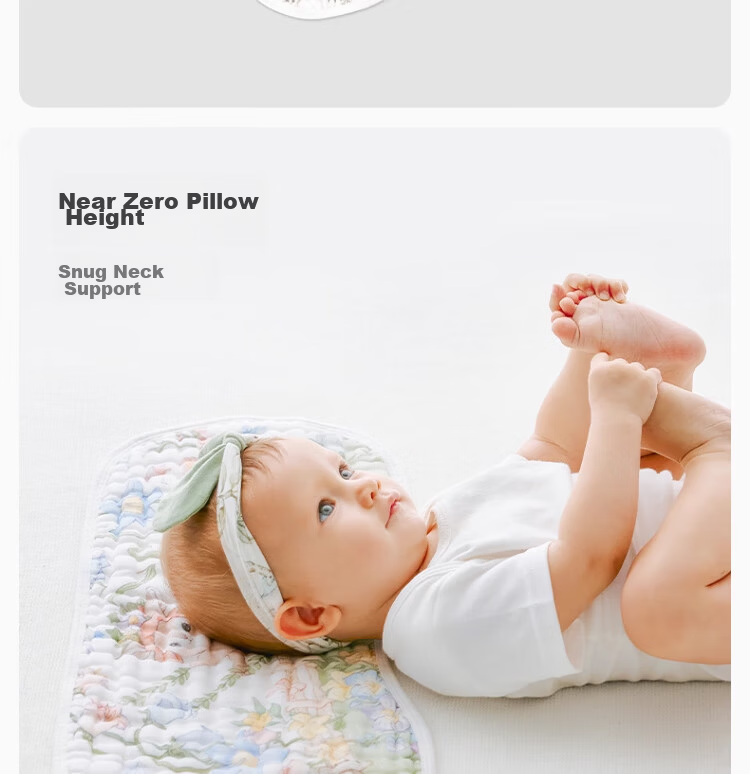 BUBBLE TREE 0-3 Months Baby Pillow Flat Pillow 12-Layer Pure Cotton Gauze Newborn Sweat-Absorbing Breathable Pillow 5