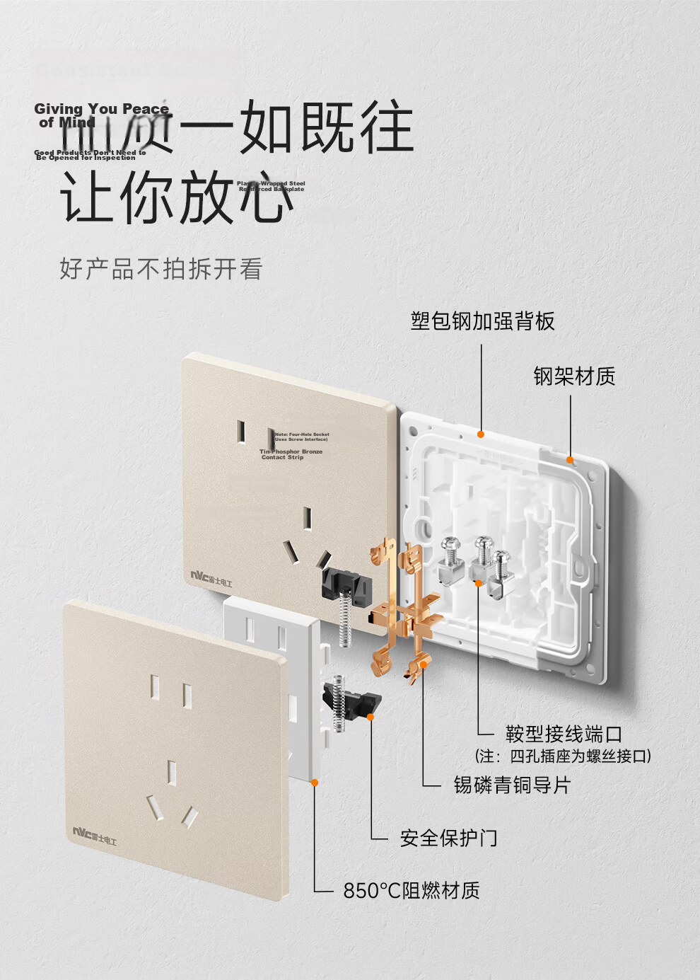 NVCleishidiangong Xingyan Series, Five-Hole Socket, 86*86mm, 15W Fast Charging, USB+Type-C, Ultra-Thin 6.4mm, Large Plate, No Switch, Plastic Shell with Steel Backboard 17