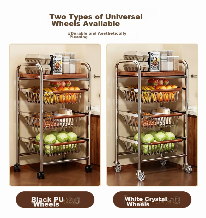 Zhuobo Kitchen Floor Storage Rack Multi-Layer Living Room Snack Shelf BH18 Four-Tier Six-Basket with Crystal Wheels 7