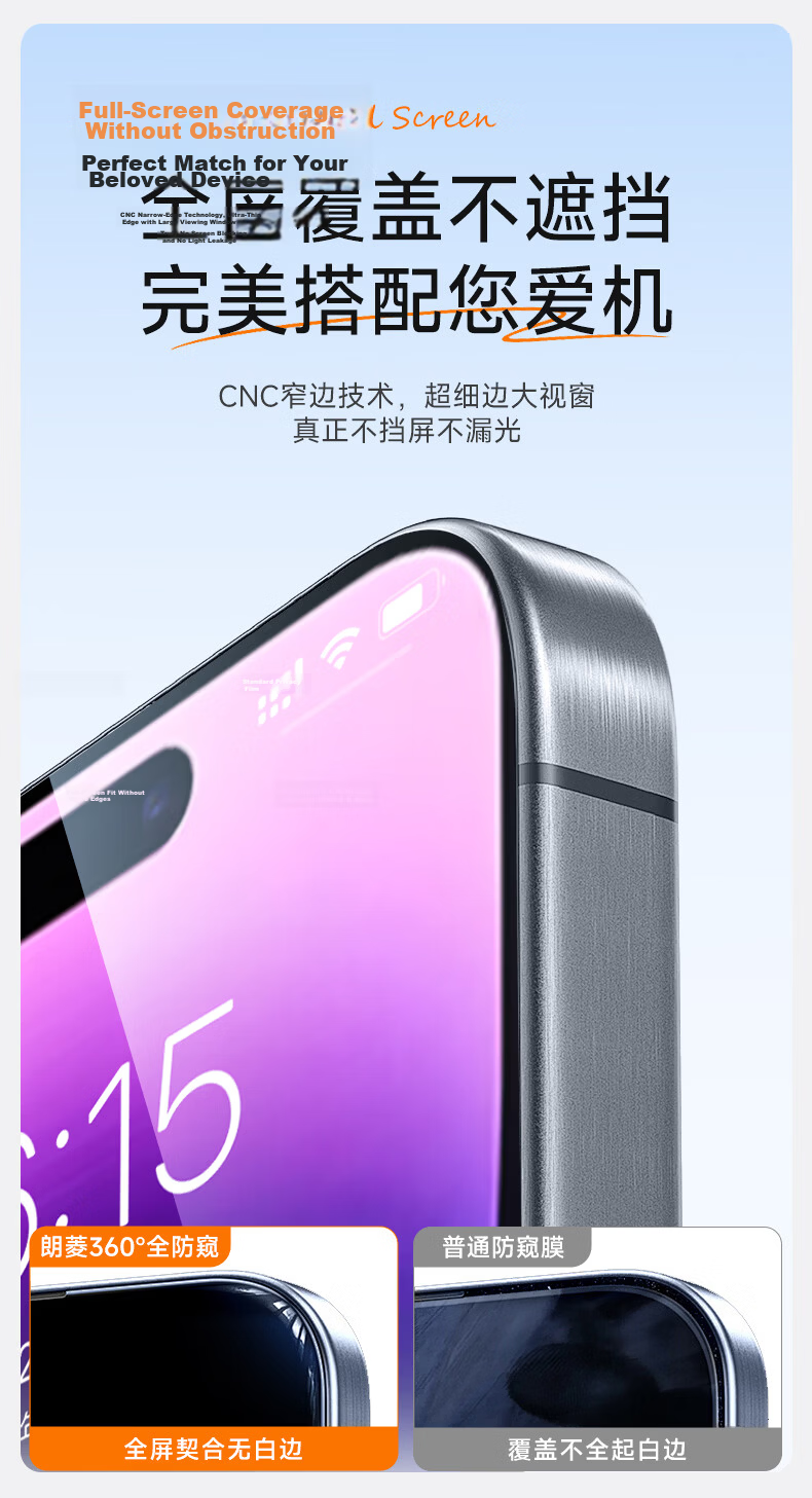 Langling [360° Privacy Protection 2-Pack] Tempered Glass Screen Protector for iPhone 14 Pro, Full-Screen Privacy Anti-Peeping and Drop-Resistant Front Film for Apple 14 Pro 10
