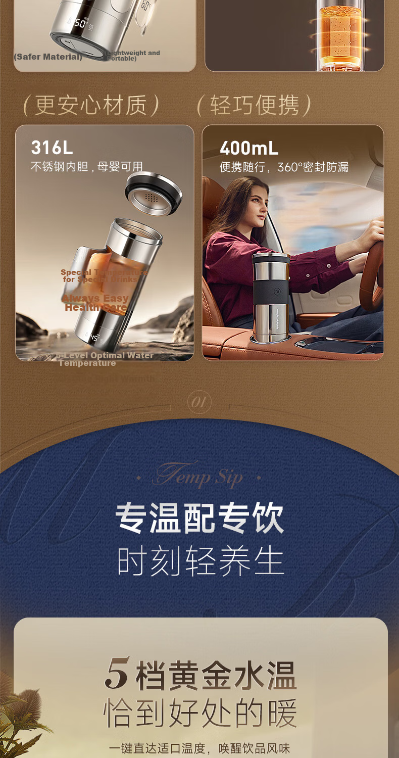 Morphyrichards 26th Anniversary Portable Electric Kettle 316L Stainless Steel Travel Water Heater Insulated Automatic Temperature Control Kettle MR6068 6
