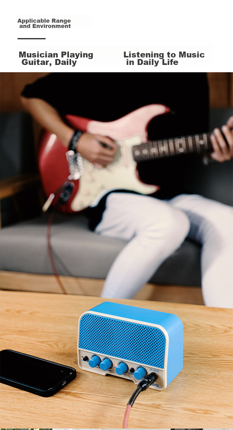 JOYO JA-02II Bluetooth Mini Smart Instrument Speaker, Universal Rechargeable Speaker for Ukulele And Guitar, Haitian Sky 9