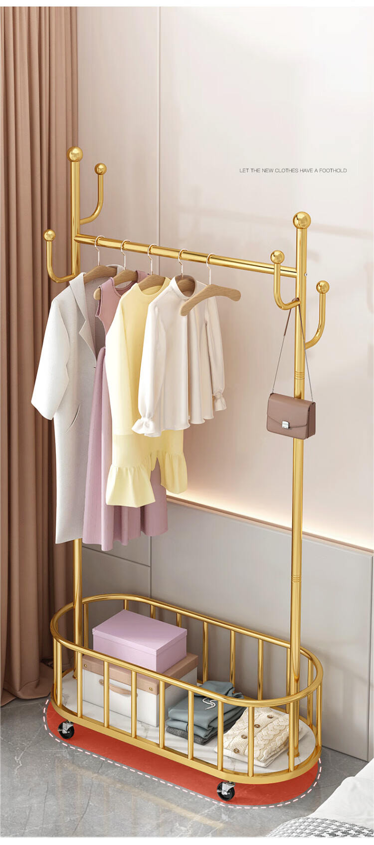 Yupin Floor-Standing Clothes Rack, Bedroom Coat And Hat Stand, Living Room Single-Pole Movable Drying And Storage Rack, MJ188 Milk White, 80cm High, 175cm Wide 7