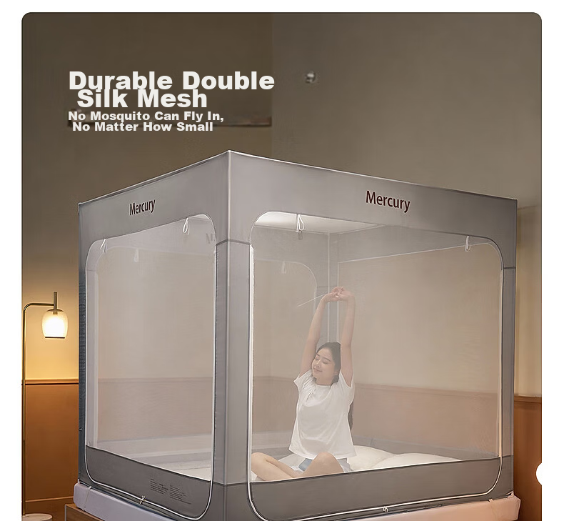 Shuixingjiafang Baby Fall Prevention Mosquito Net PRO Bed Guardrail Class A Three-Door Bedroom Home Mosquito Net 1.5x2 Meters [Bold Frame] 9