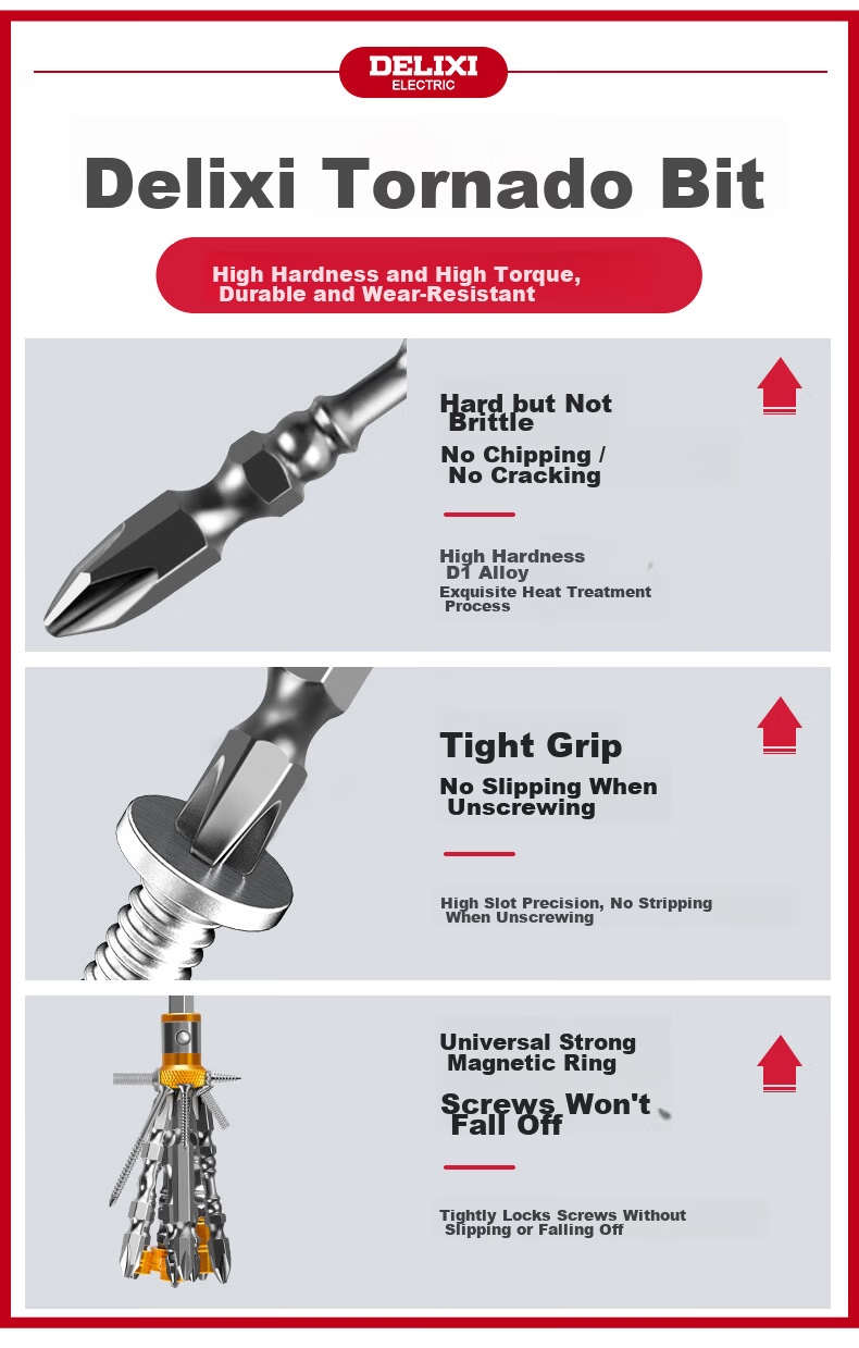 DELIXI Cross-Head Anti-Slip Strong Magnetic Electric Screwdriver Set High Hardness Hand Drill [Alloy Steel - Set] 2