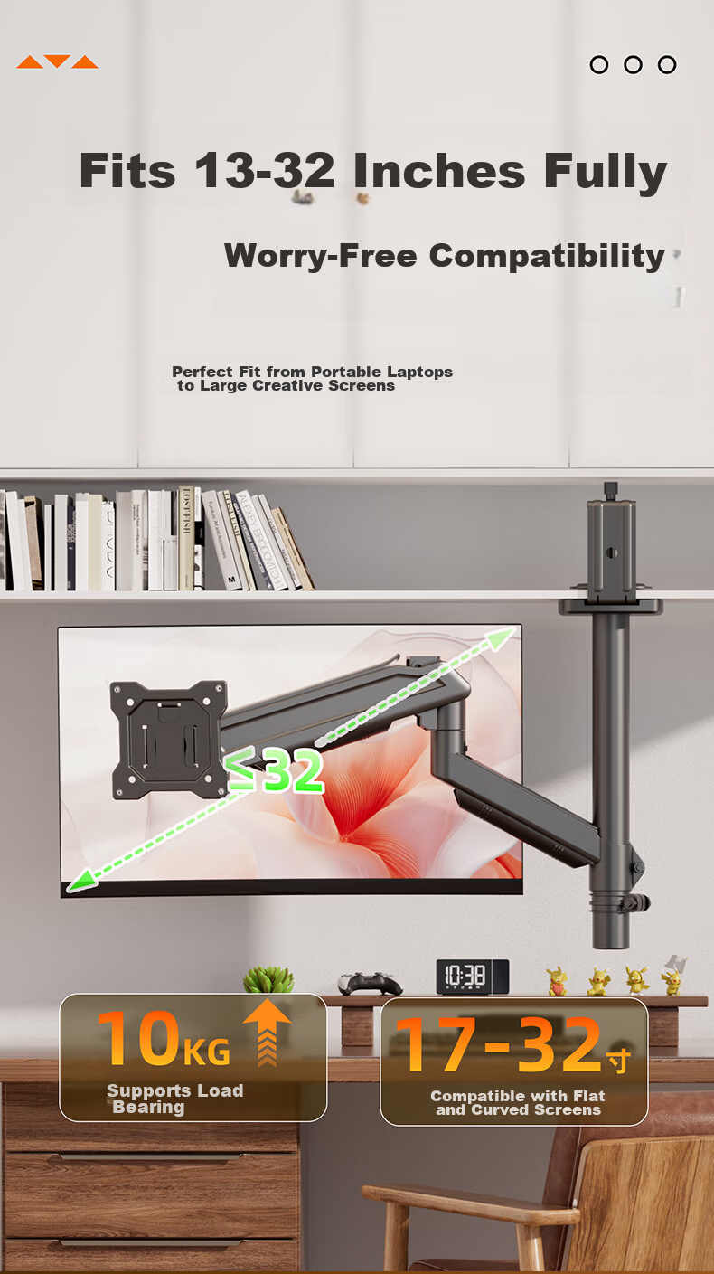 Khcoohoo Dual Monitor Stand Single Arm Dual Screen Mechanical Arm Adjustable Desktop Monitor Mount Holder 9