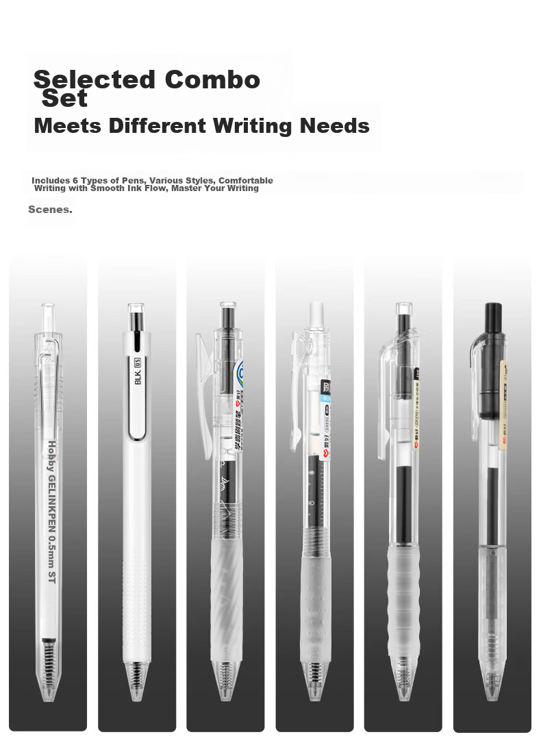 AIHAO ST Quick-Drying Gel Pen, Large Capacity Retractable 0.5mm Black, Student Exam Writing Pen, Office Supplies, Signature Pen, Graduated Refill, Soft Rubber Grip 2