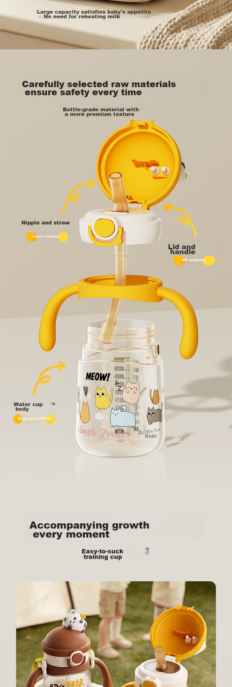 Bubble Bear PPSU Direct Drinking Cup 350ML Large Capacity Anti-Choke Durable Children's Water Cup for Infants and Toddlers 6