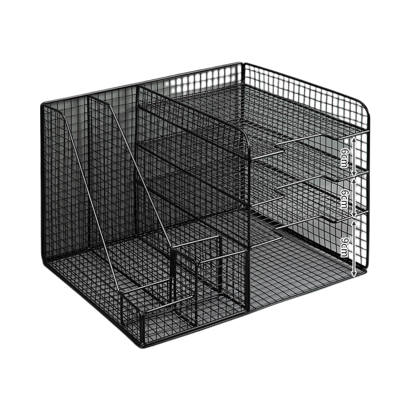 Sijinianhua Office Desk Storage Rack, File Organizer Box, Office Supplies Holder, Desktop Bookshelf, Multi-Layer File Tray, File Folder, Glossy Black - Storage Rack on Right