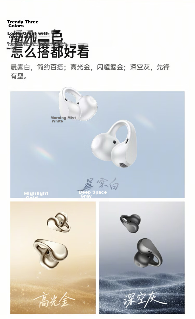 OPPO Enco Clip2 Open-Ear Headphones Clip-On Earphones Wireless Bluetooth Earbuds Sun Yat-Sen Style Comfortable Fit Compatible with Apple Huawei Xiaomi Phones Deep Space Gray 5