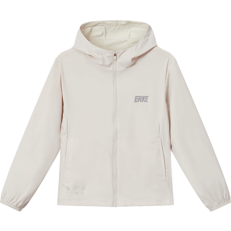 ERKE Children's Unisex Sun Protection Jacket, Kids' Summer Hooded Cardigan Sunscreen Coat, UPF50+, Shangong White, Size 165