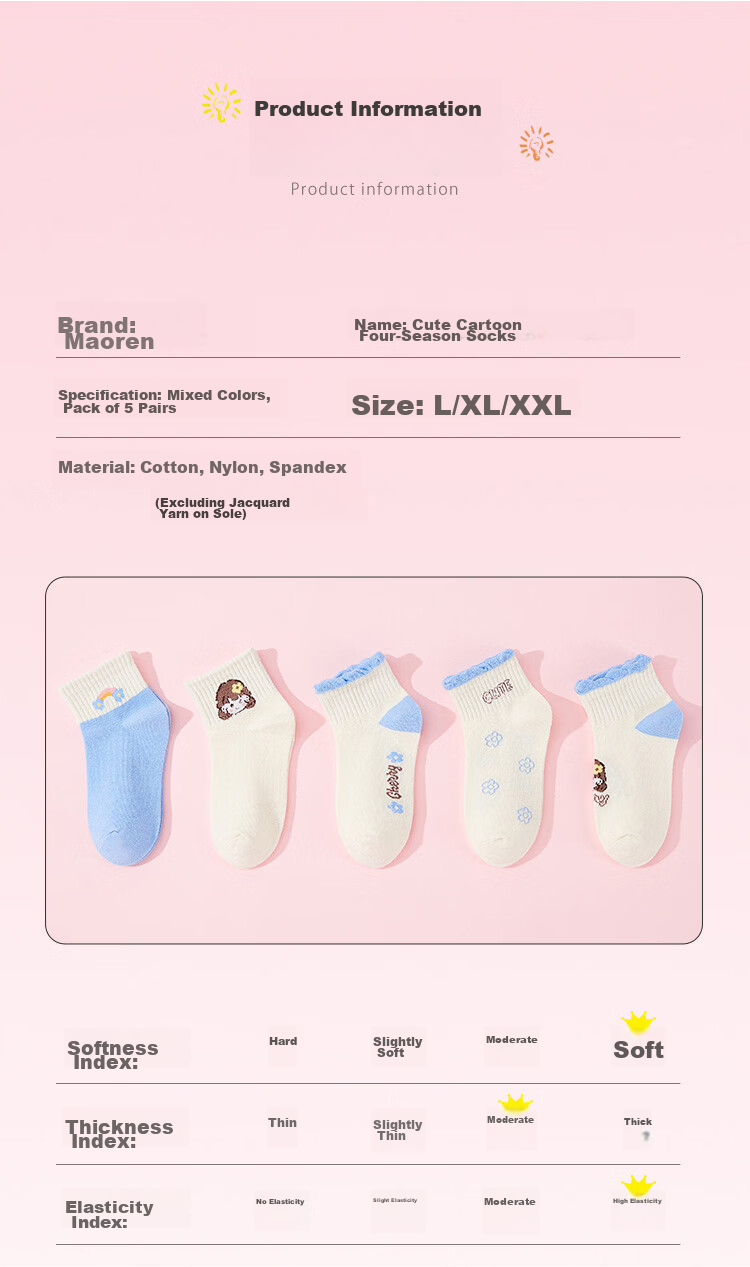 MiiOW Children's Socks for Girls, [Soft And Comfortable Cotton + Versatile], Mid-Calf Socks, Casual Cotton Socks for Baby Girls in Puberty 15