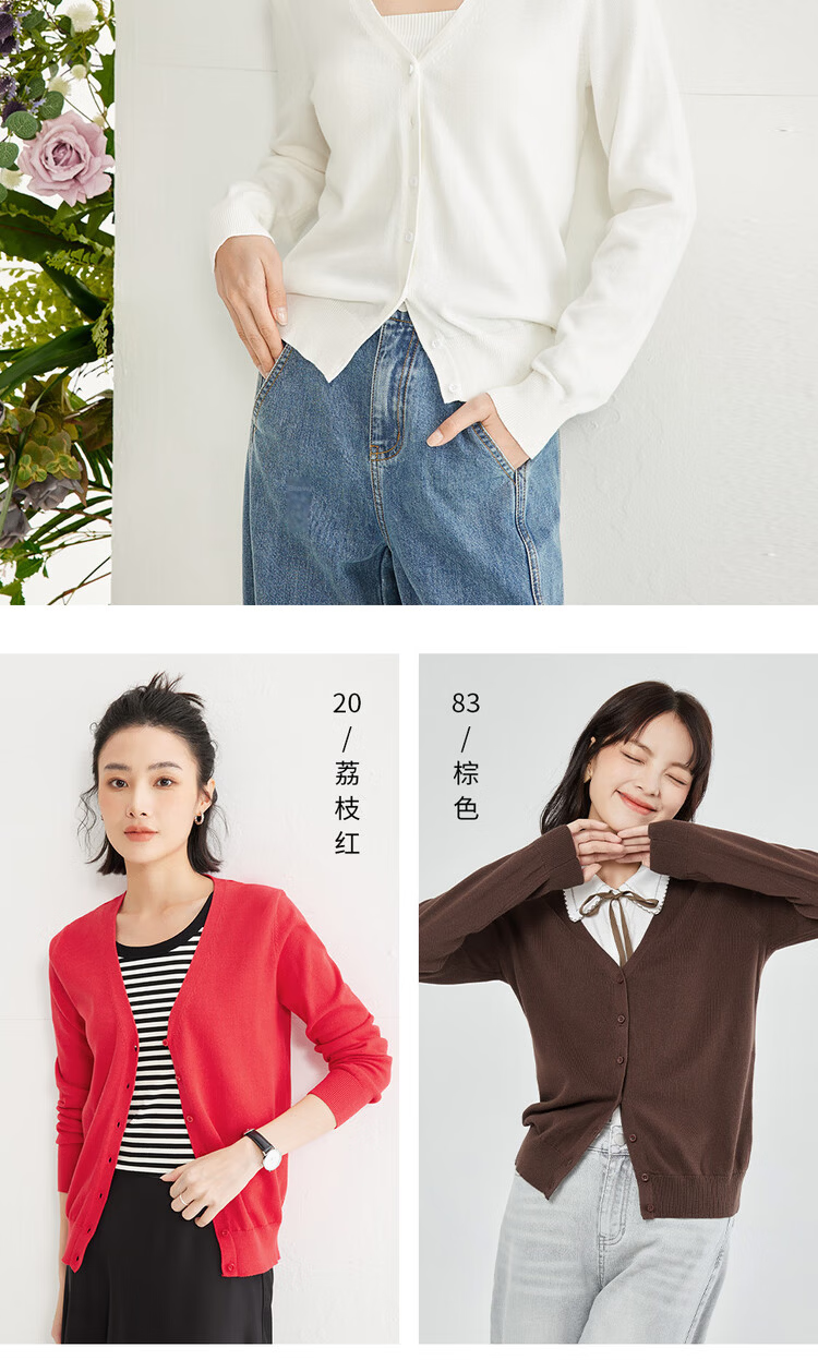 Giordano Knitted Cardigan for Women, Pure Cotton V-Neck Sweater, Women's Outerwear, Solid Color Jacket 05350649 18