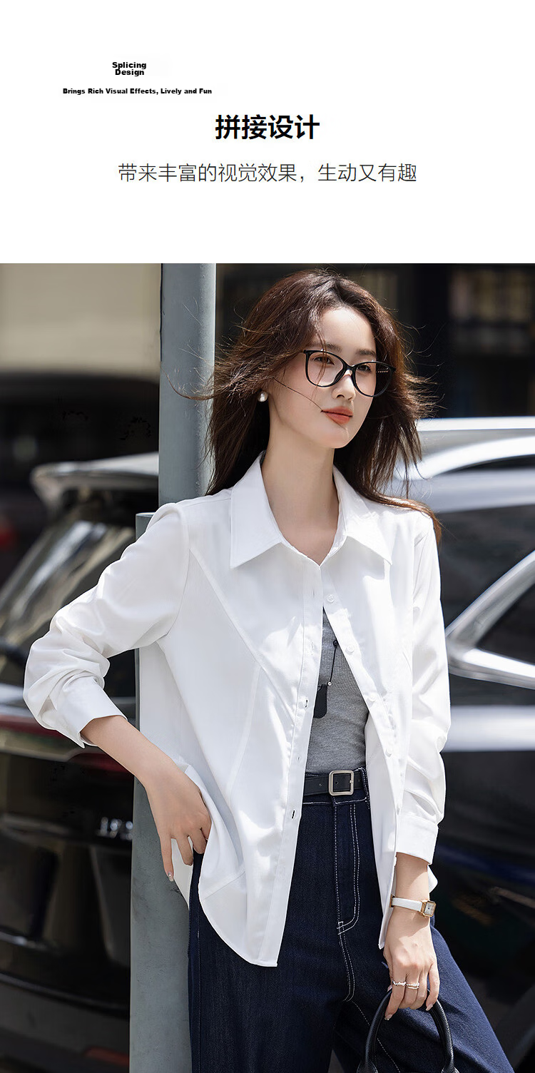Dme Commuter Comfort Zone Autumn Minimalist Lapel Shirt with Design Stitching and Tailored Fit Slimming Blouse for Women 5