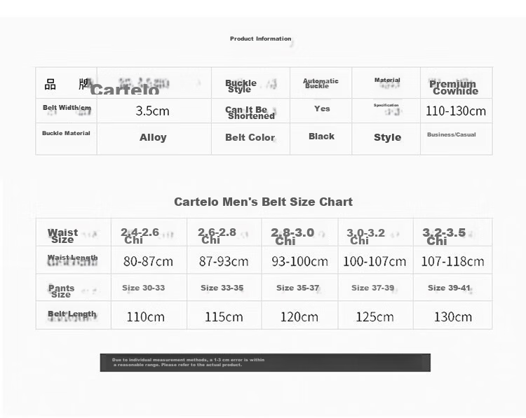 CARTELO Men's Leather Belt with Automatic Buckle, Casual Business Versatile Trouser Belt, Gift for Boyfriend 6