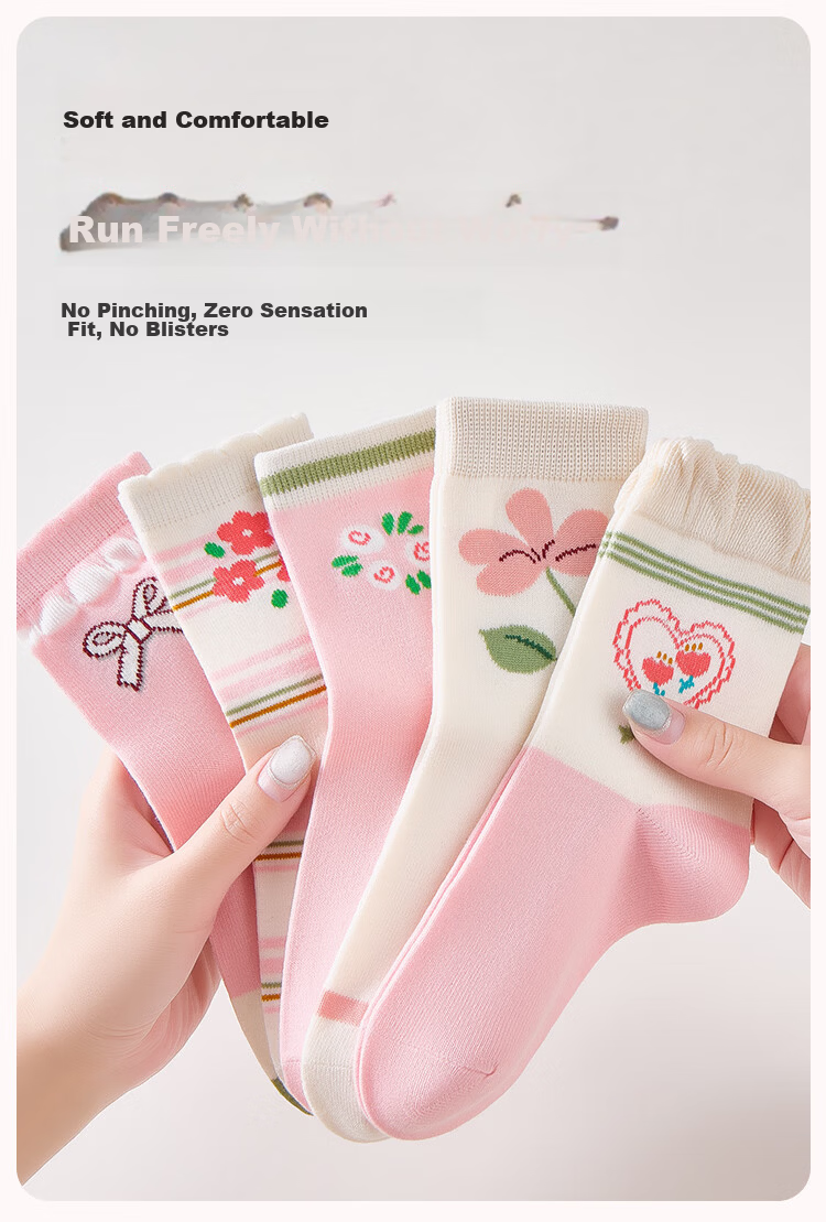 Urban Beauty Children's Socks Girls' Four-Season Cotton Student Socks Striped Strawberry Baby Mid-Calf Socks 5 Pairs 2XL 5