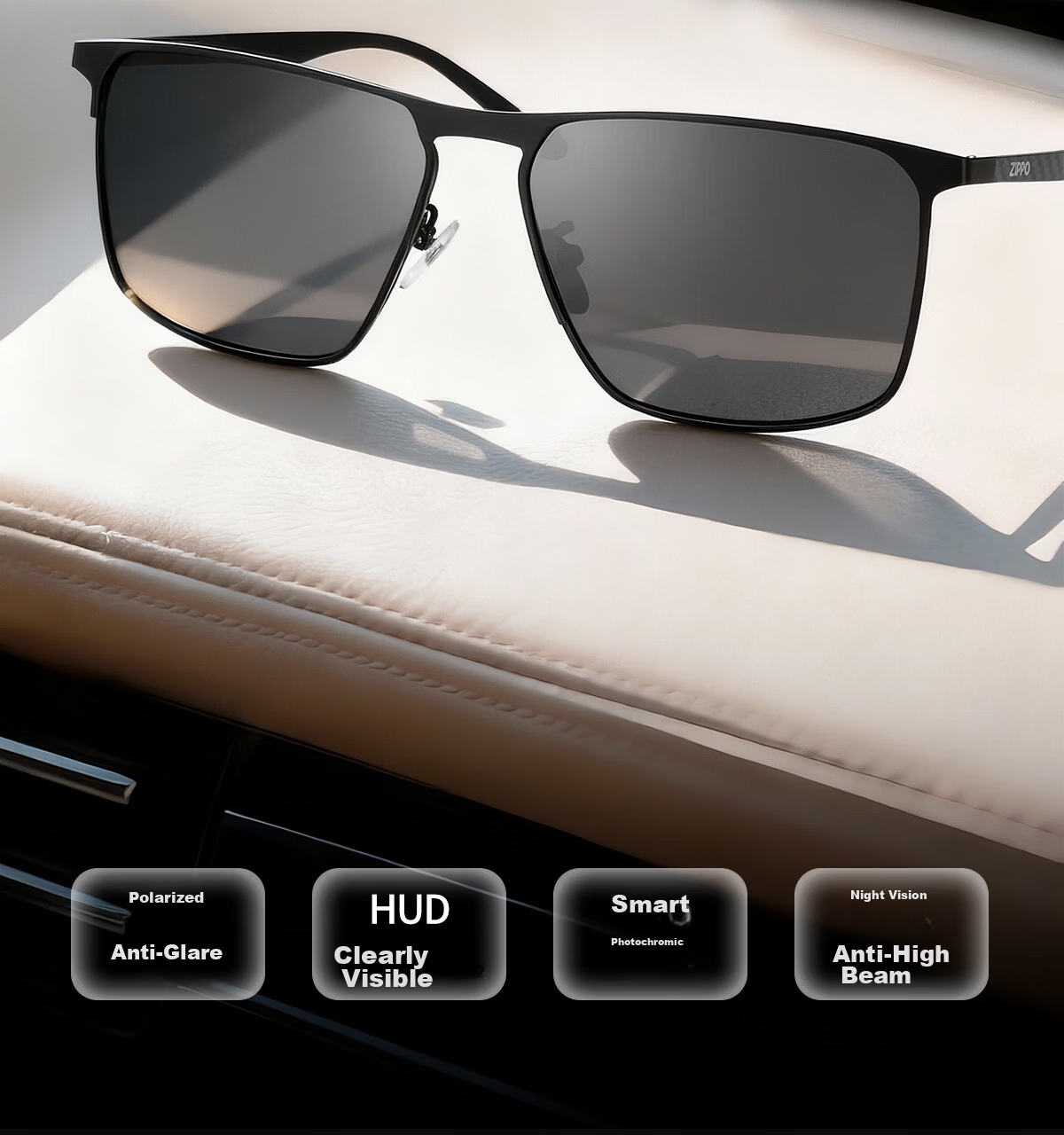 ZIPPO USA Carbon Fiber Sunglasses HUD Heads-Up Display Photochromic Polarized Driving Glasses 75858E77 Qixi Festival 2