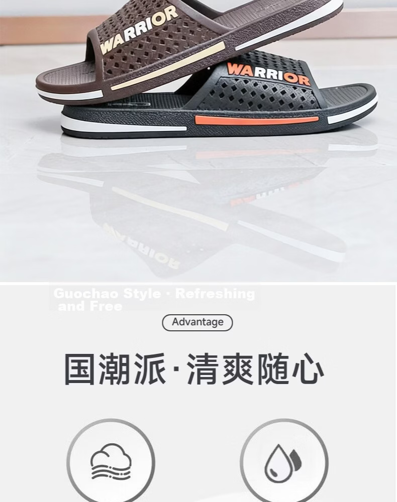 Warrior Men's Slippers Home Use Shower Non-Slip Bathroom Indoor Outdoor Silent Cool Slippers HL3C33 Black Size 43 2