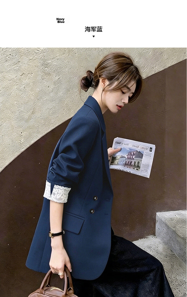 Demana [Sharp Aura] Spring Urban Commuter Style Lace Splice Double-Breasted Loose Slimming Coat for Women Premium Feel 14