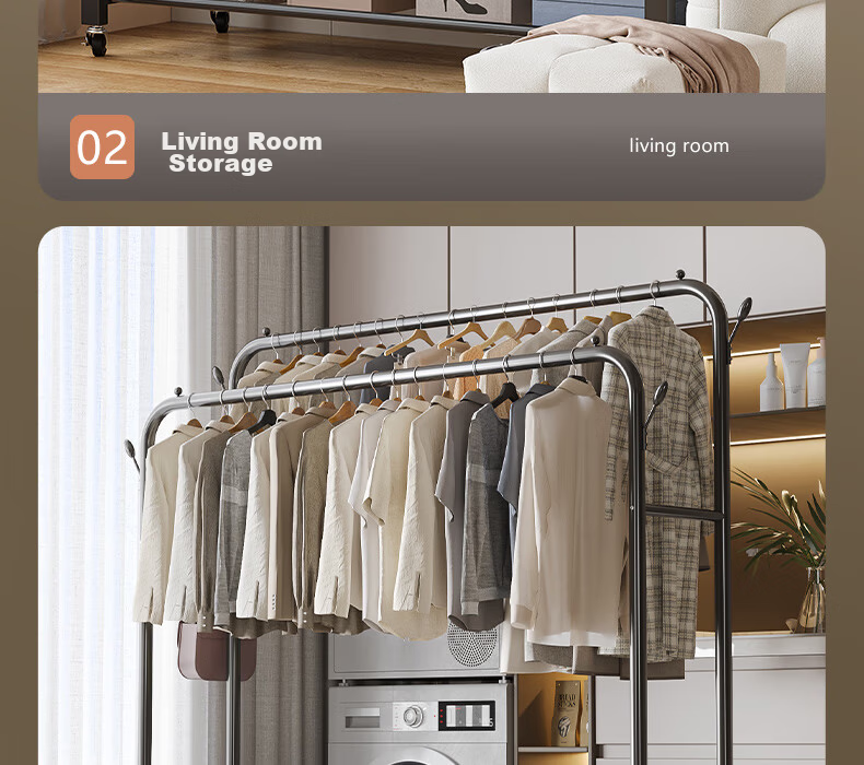 Xiangzhubian Double-Layer Double-Net Floor Standing Coat Rack Clothes Hanger for Dormitory Bedroom Balcony Storage Rack 22