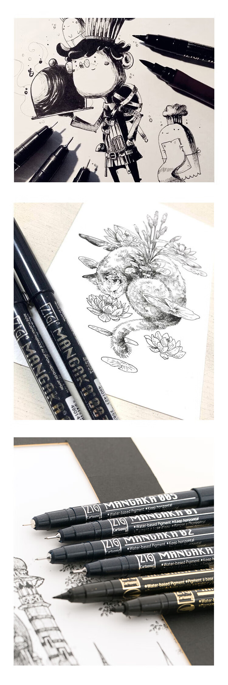 KURETAKE Line Pen, Comic Needle Tip Pen, Hand-Drawn Sketching Design Outlining Waterproof Comic-Specific Brush, Art-Specific Watercolor Anime Drawing Pen, Black CNM-08 8