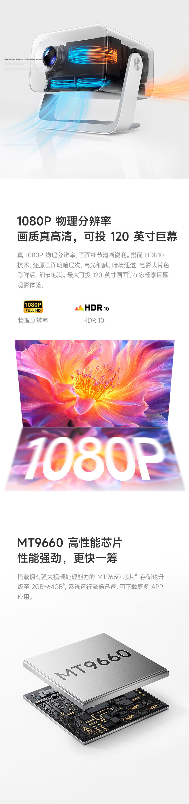 MI Projector Redmi3 Lite [Gimballed Version], Home Projector, Smart Home Theater, Auto Focus Correction, 1080P Physical Resolution, MIUI System 5