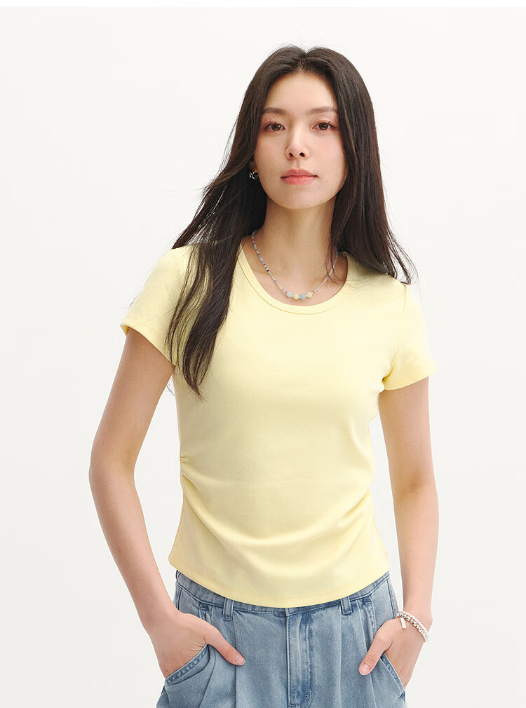 Semir Chen Duling Women's Short Sleeve T-Shirt Summer 2026 Crop Top Round Neck Slim Fit V-Neck Inner Wear 109326100003 35