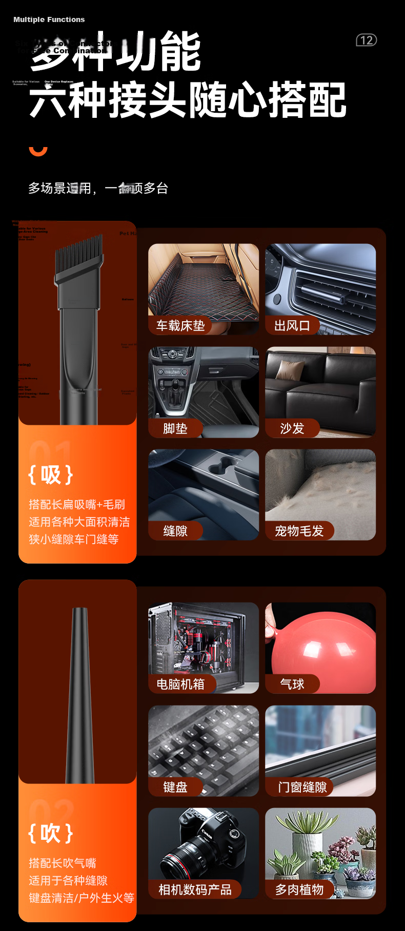 Zhiguozhe Handheld Car Vacuum Cleaner Portable Wireless High-Power Brushless Small Desktop Home Dual-Use Pet Hair Remover 25