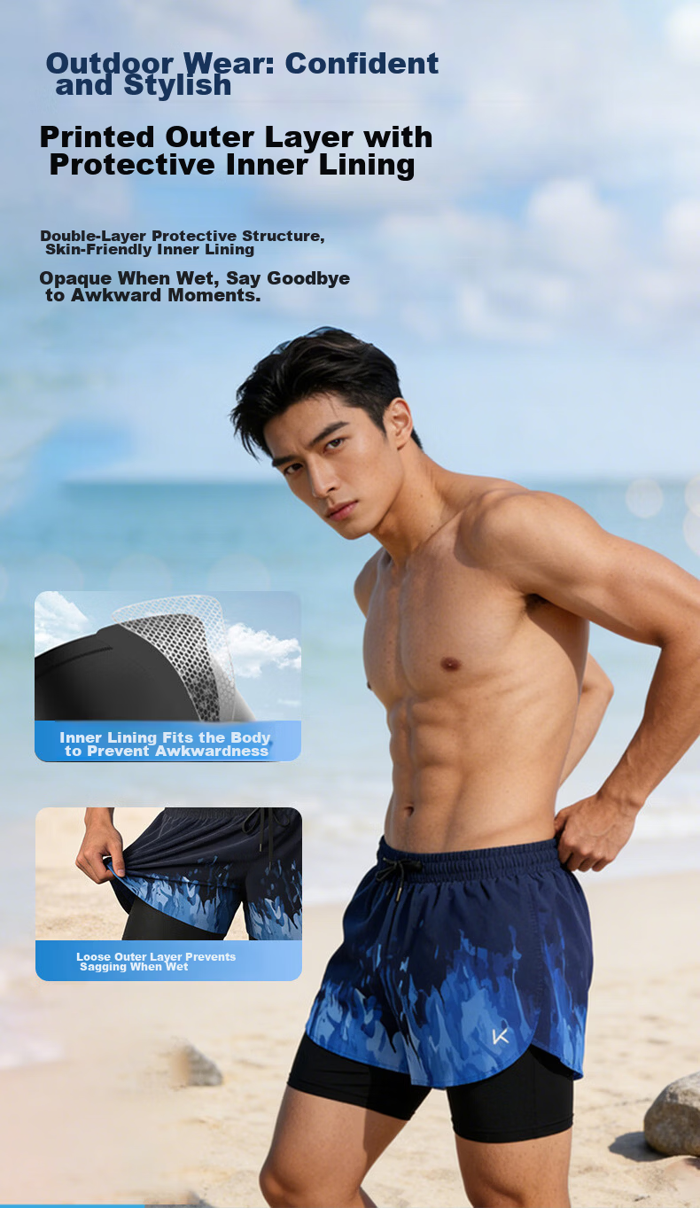 Keep Men's Quick-Dry Swim Trunks Beach Shorts Water-Resistant Summer Professional Swimming Pants Blue Print XL 4