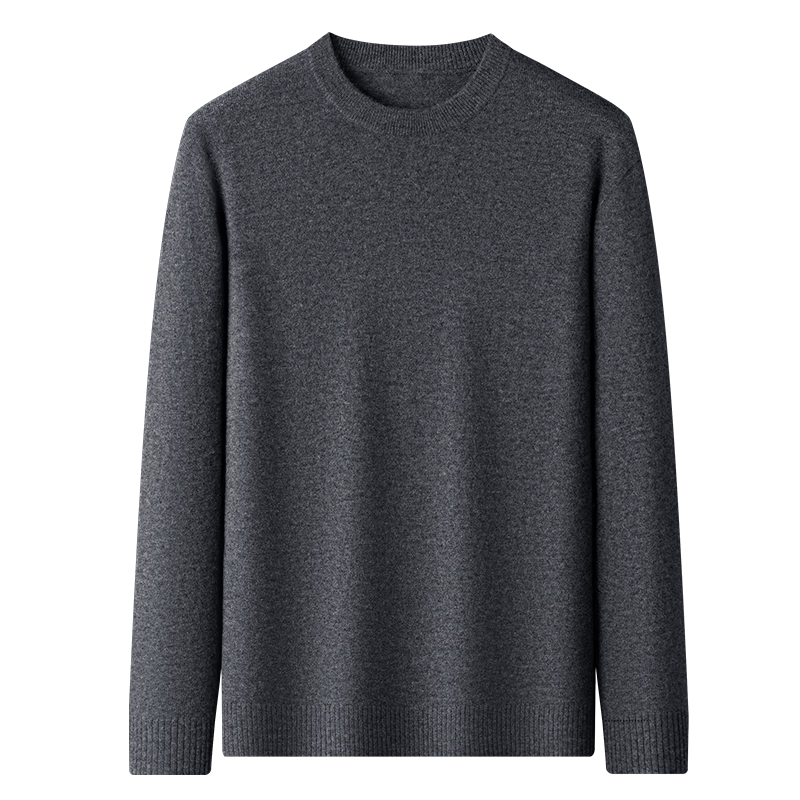 ROMON [100% Wool] Pure Wool Sweater for Men, Autumn And Winter Round Neck Pullover, Thin Base Layer Knitted Sweater for Men's Clothing