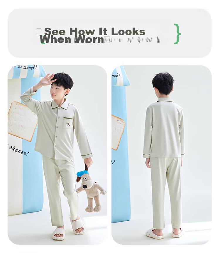 Hodohome Boys' Pajamas, Class A Pure Cotton Home Wear, Cartoon All-Over Print Long-Sleeve Cardigan Set for Boys, 103 165 38