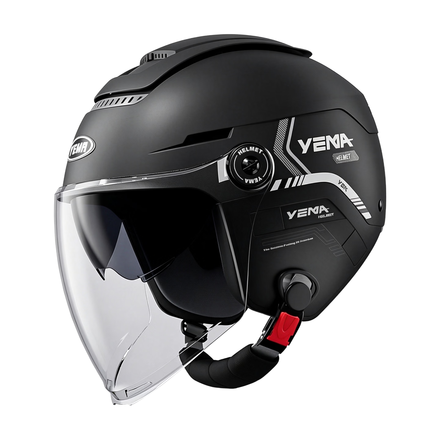 YEMA 3C Certified Electric Vehicle Helmet, Unisex Motorcycle Half Helmet, Summer Sun Protection, All-Season Universal, Double Visor, Zero-Feel Sky Window, Electric Scooter Safety Helmet 370S, Pia Black with Transparent Long Visor