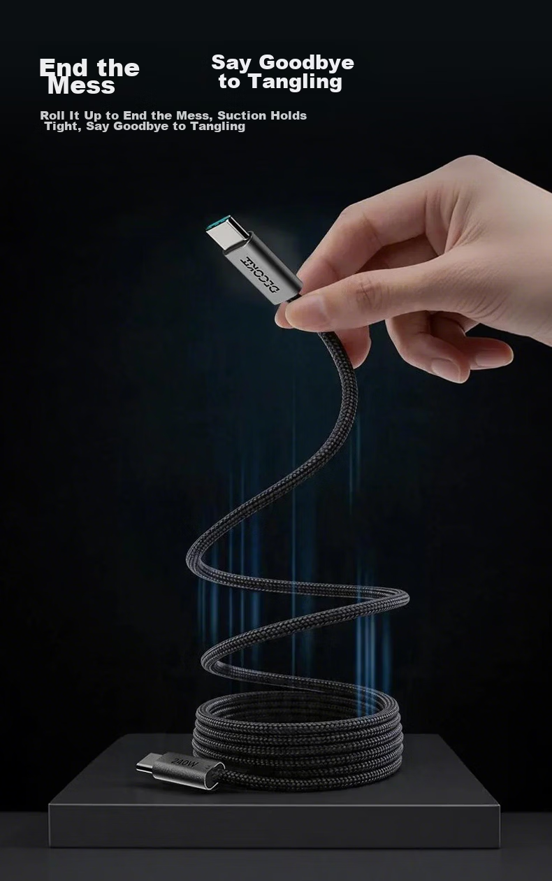 DECOKEE Magnetic 240W Fast Charging Data Cable Type-C for Huawei Honor Xiaomi Apple Gaming Laptop [Dual C Ports] 240W 3