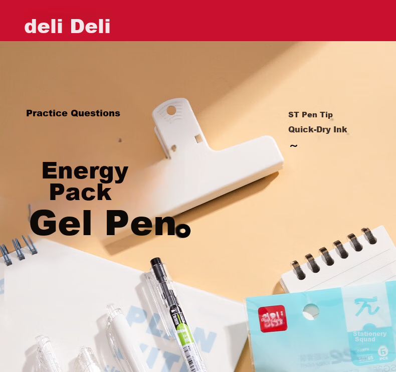 Deli Quick-Drying Retractable Exam Gel Pen, 0.5mm ST Tip, Student Practice Pen, Exam Pen, Special for Exam Preparation And Testing, Black, 12 Pens/box V5 1