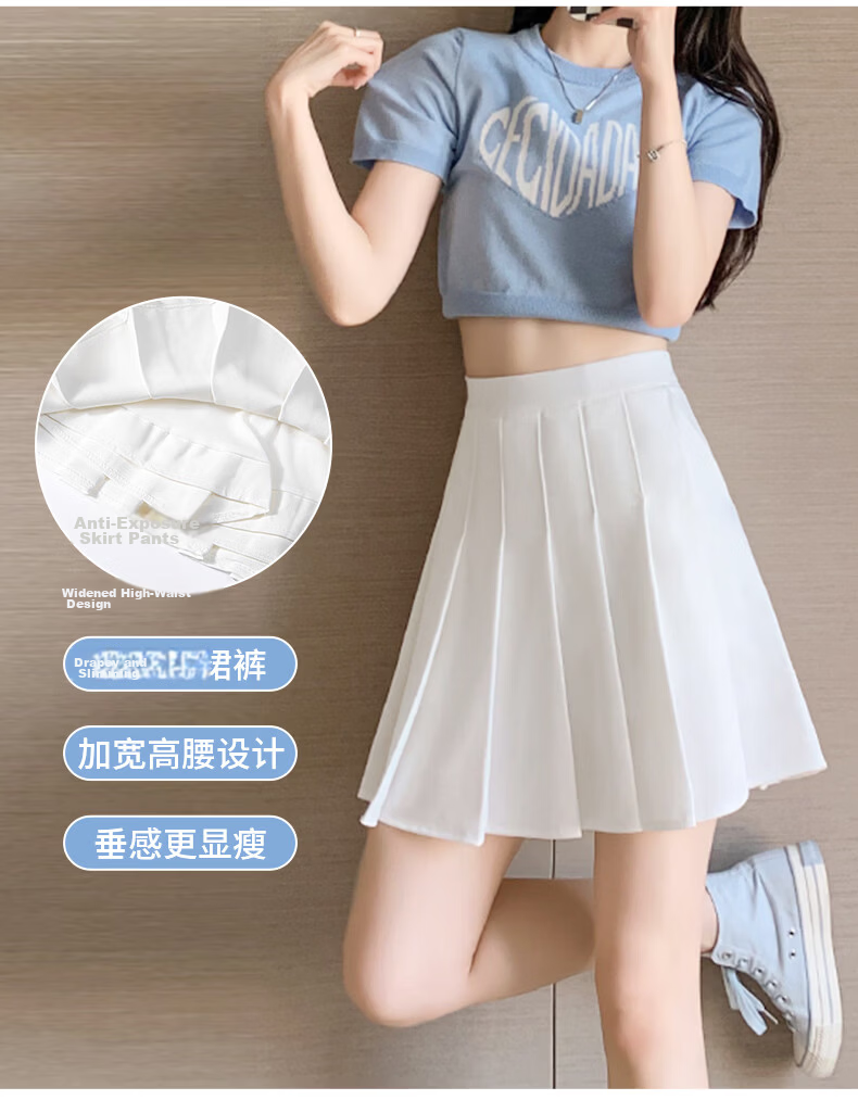 Langsha Pleated Half Skirt for Women Spring Summer Elastic Waist High Waist Slimming JK School Style A-Line Short Skirt with Pockets 6