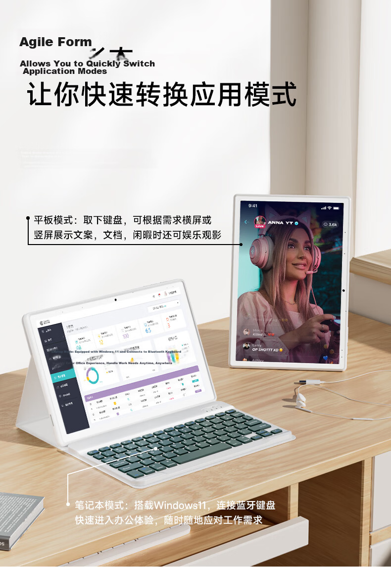 Founder 10.1-inch Lightweight 2-in-1 Tablet PC Dual Mode Laptop Detachable 128GB Business Office Pad 3