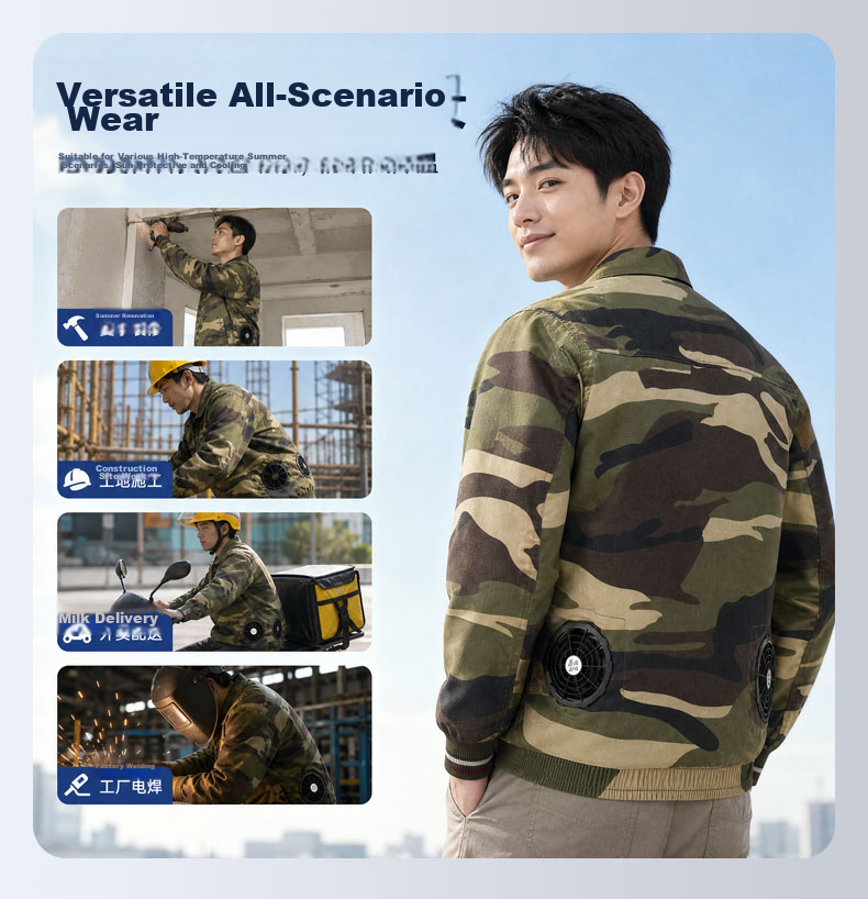 BOLOLANZHI Men's Air-Conditioned Jacket with Fan Summer Cotton Workwear Breathable Outdoor Fishing Cooling High-Temperature Operation Engineering Uniform Customizable 3