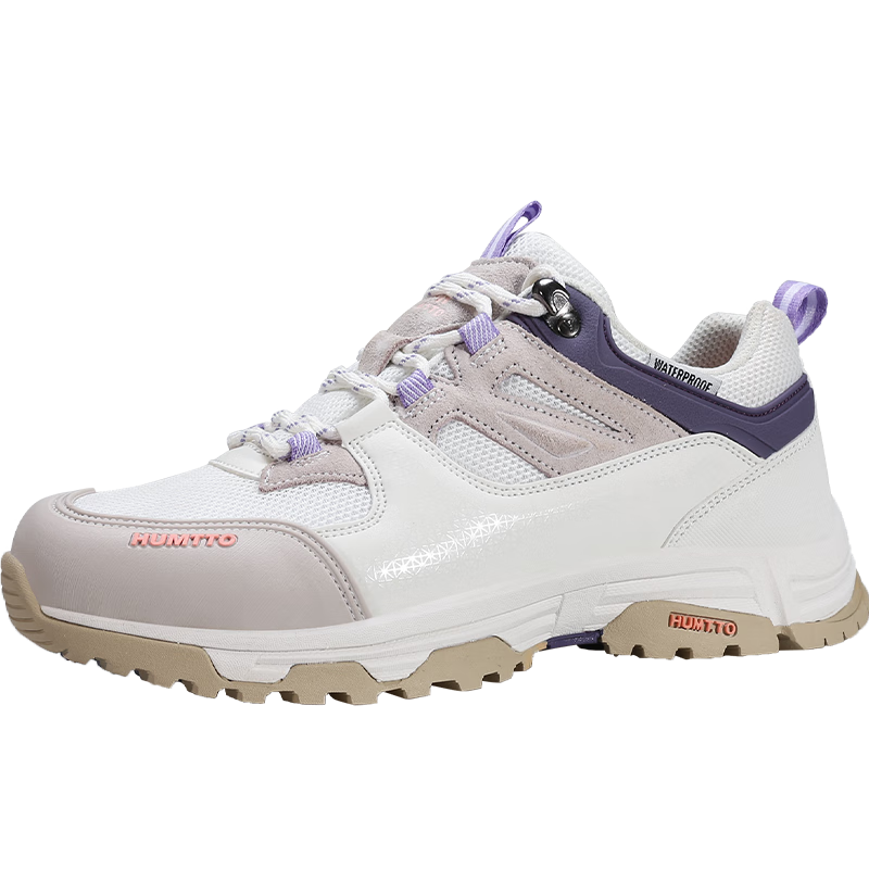 HUMTTO Waterproof Hiking Shoes, All-Season Women's Non-Slip Trekking Shoes, Outdoor Casual Shoes for Women, Ivory White-Purple, Size 40