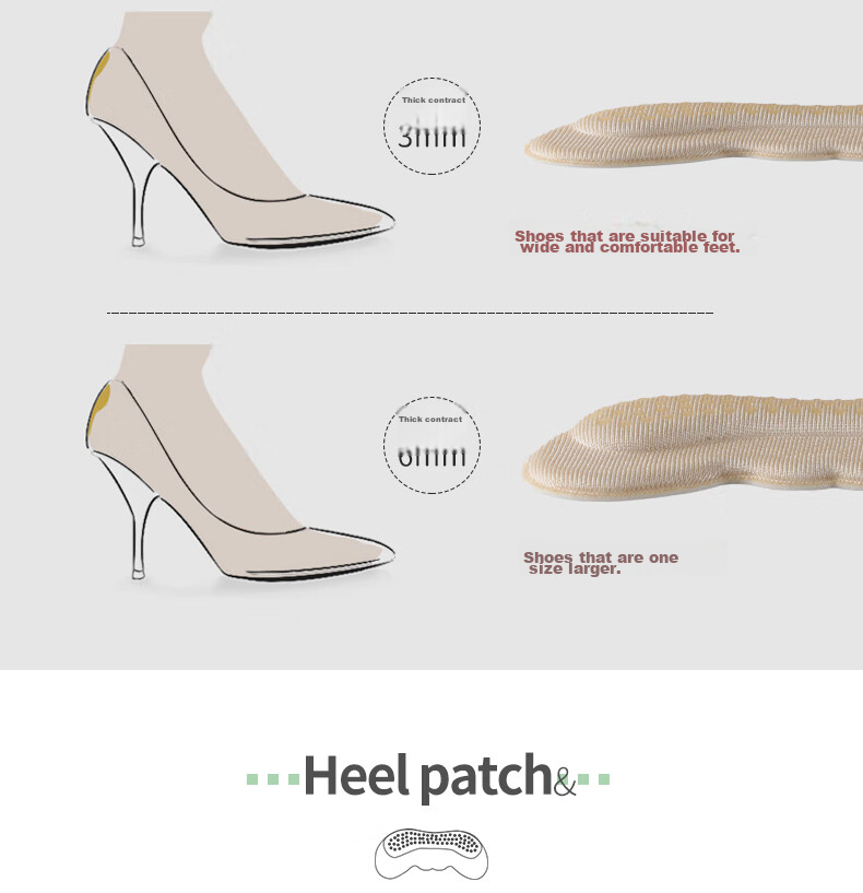 FOOTOPPO Heel Grips, Anti-Friction Pads for High Heels, Anti-Slip Pads for Men's Leather Shoes, Foot Pain Relief Pads, Shoe Size Reducer for Wome 6