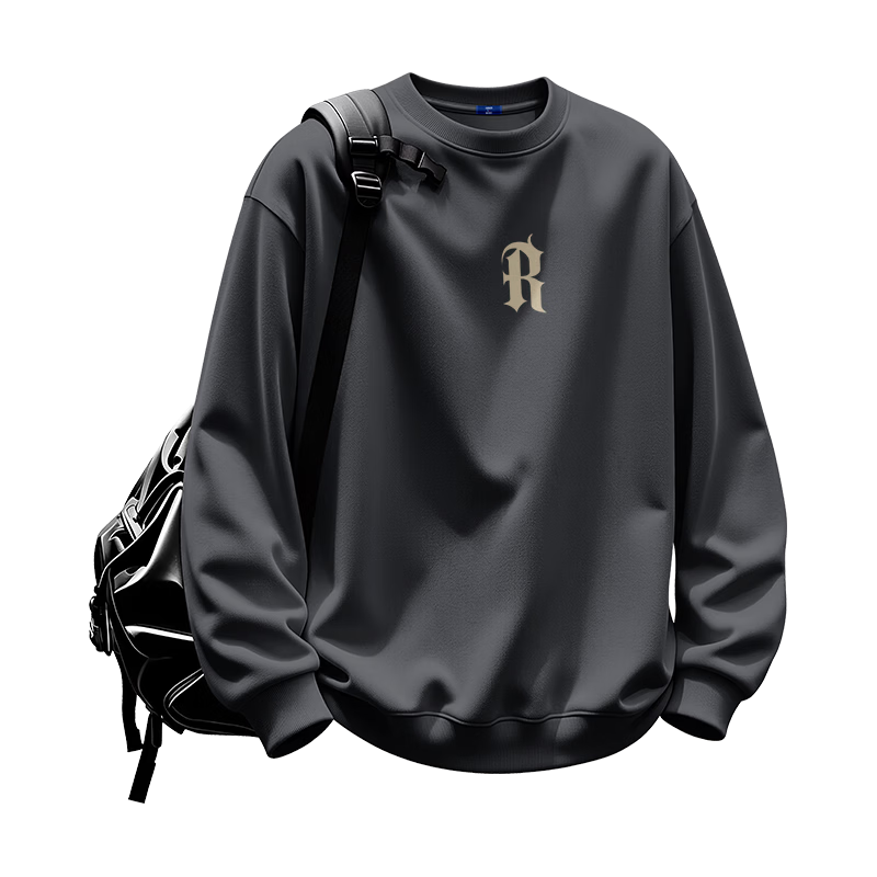GENIOLAMODE Men's Sweatshirt, Autumn 2026 New Heavyweight 330G Round Neck Simple Letter Print Youth Long-Sleeve T-Shirt