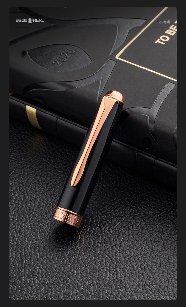 HERO Fountain Pen 850 Black Classic Business Adult Signature Pen Unisex Birthday Gift Iridium Ink Gift Box Set with F Nib 19