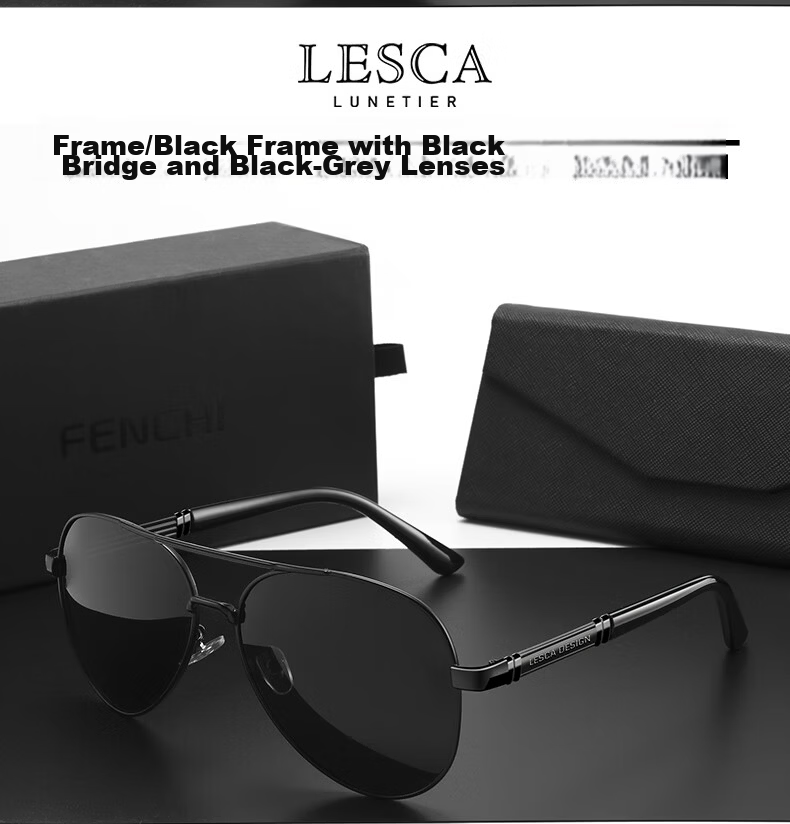 LESCA LUNETIER Driving Polarized Sunglasses for Men, UV Protection, Black Gold Frame with Gray Lenses (For Daytime Use), Father's Choice 18