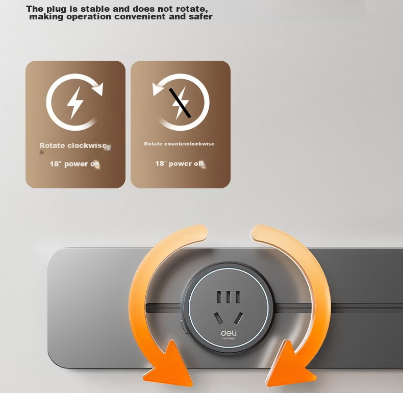 Deli Track Socket Movable Power Strip Rail Type Guide Rail Socket Sideboard Switch Socket Panel Slim 50cm + 3 Five-Hole Outlets Dusk Gray LU6105 12