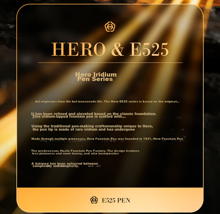 HERO E525 Series Luxury Fountain Pen Signature Pen Court Black Wall Gift Box High-End Business Gift Birthday Present Blue Gold Clip 2